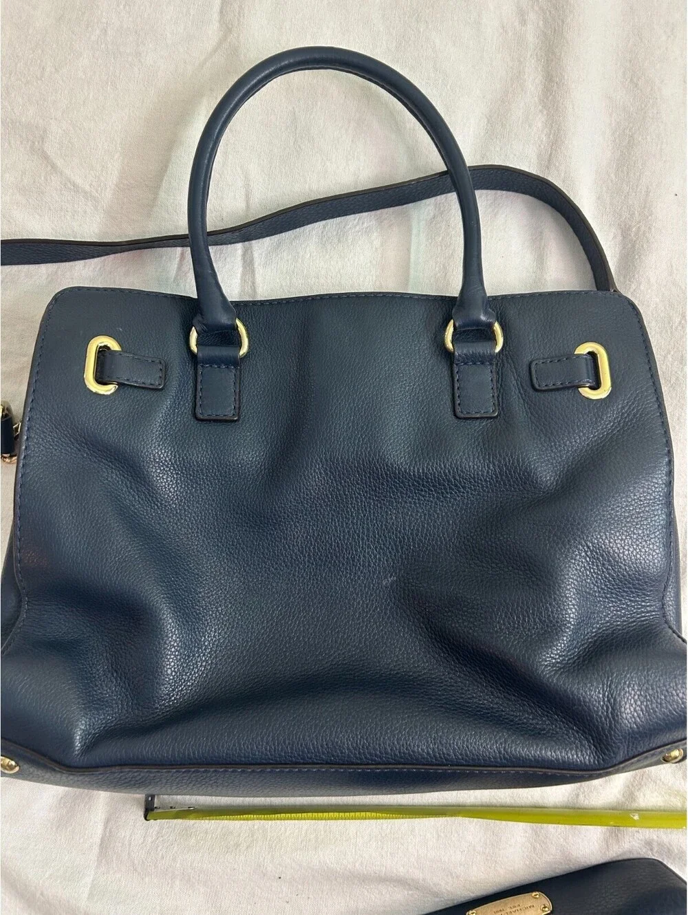 Michael Kors Hamilton Navy Blue Leather Satchel Bag With Matching Wallet Set